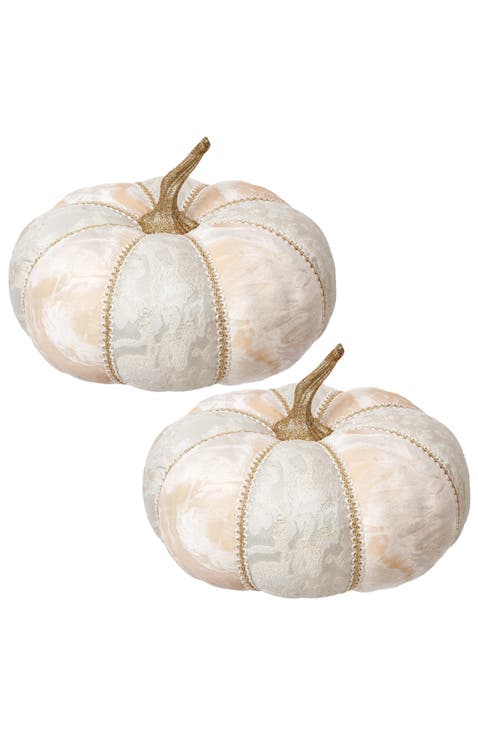 White Blush Lace Pumpkin, Set of 2