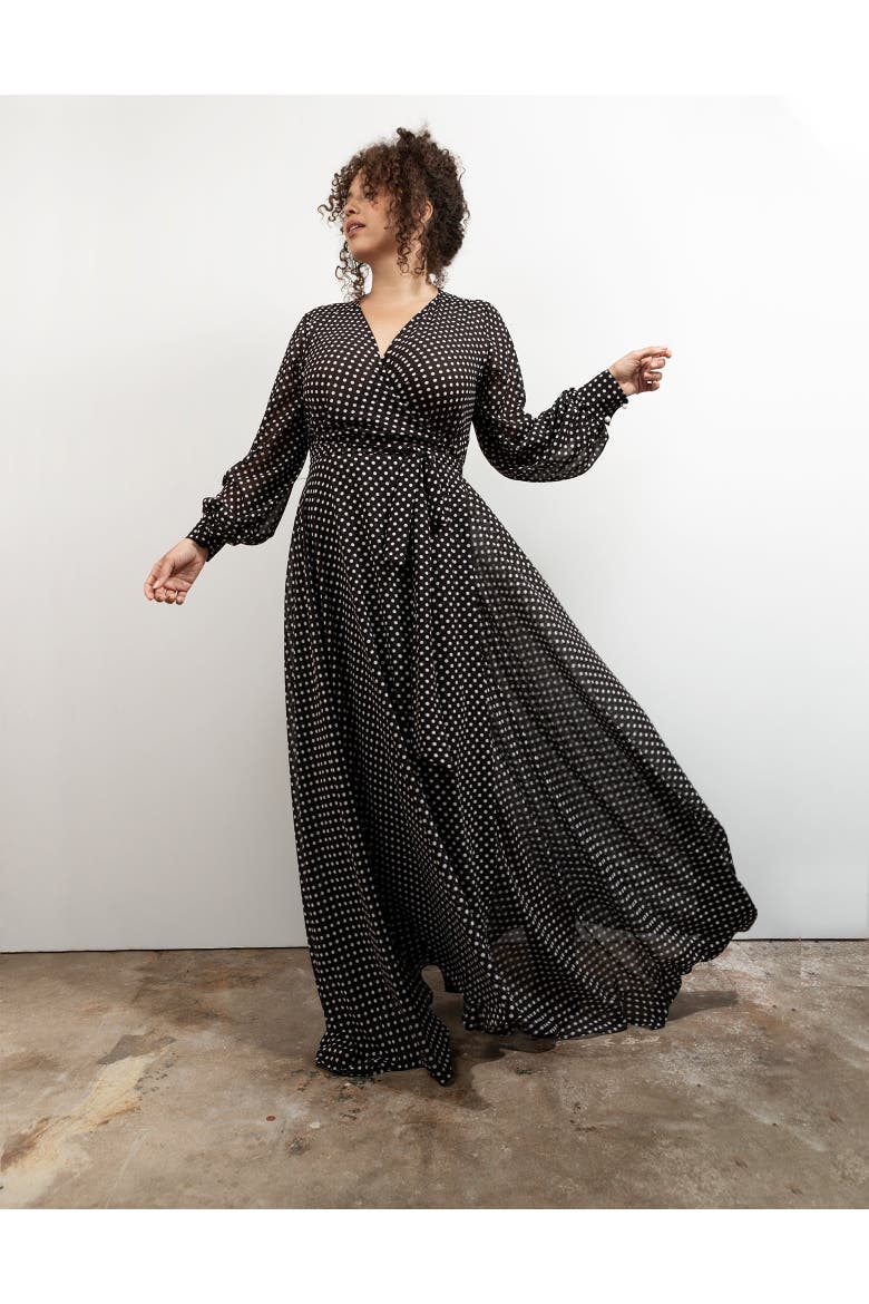 Maxi Wrap Dress, Alternate, color, Black white