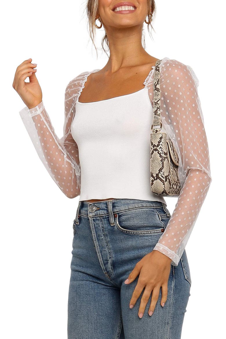 Rigala Sheer Swiss Dot Sleeve Top, Alternate, color, IVORY