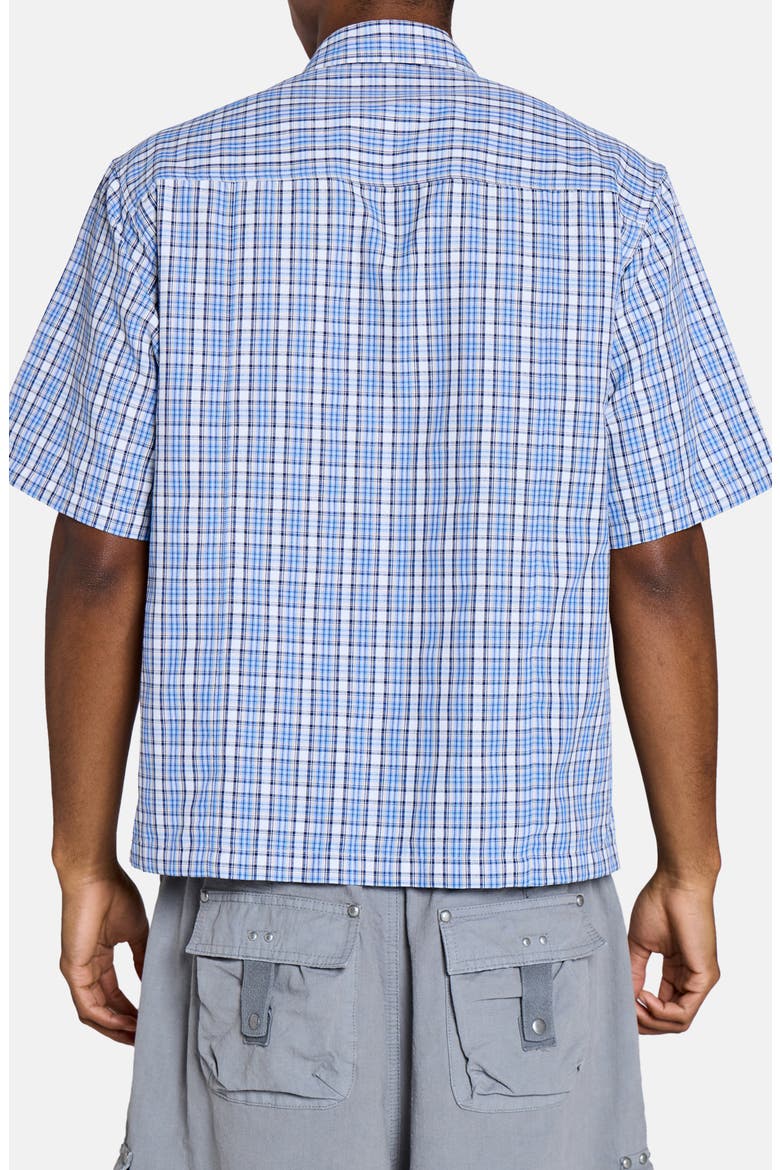 Check Fake Short Sleeve Graphic Button-Up Shirt, Alternate, color, BLUE