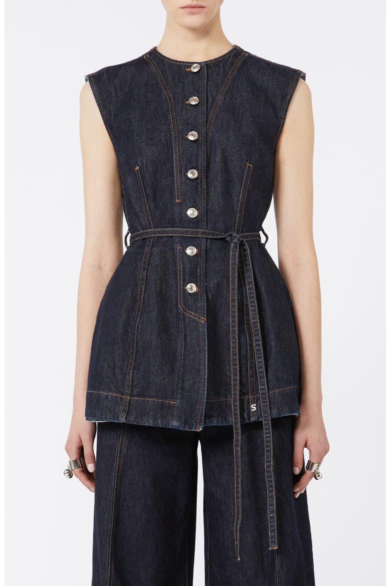 Domino Belted Denim Vest, Main, color, MIDNIGHT BLUE