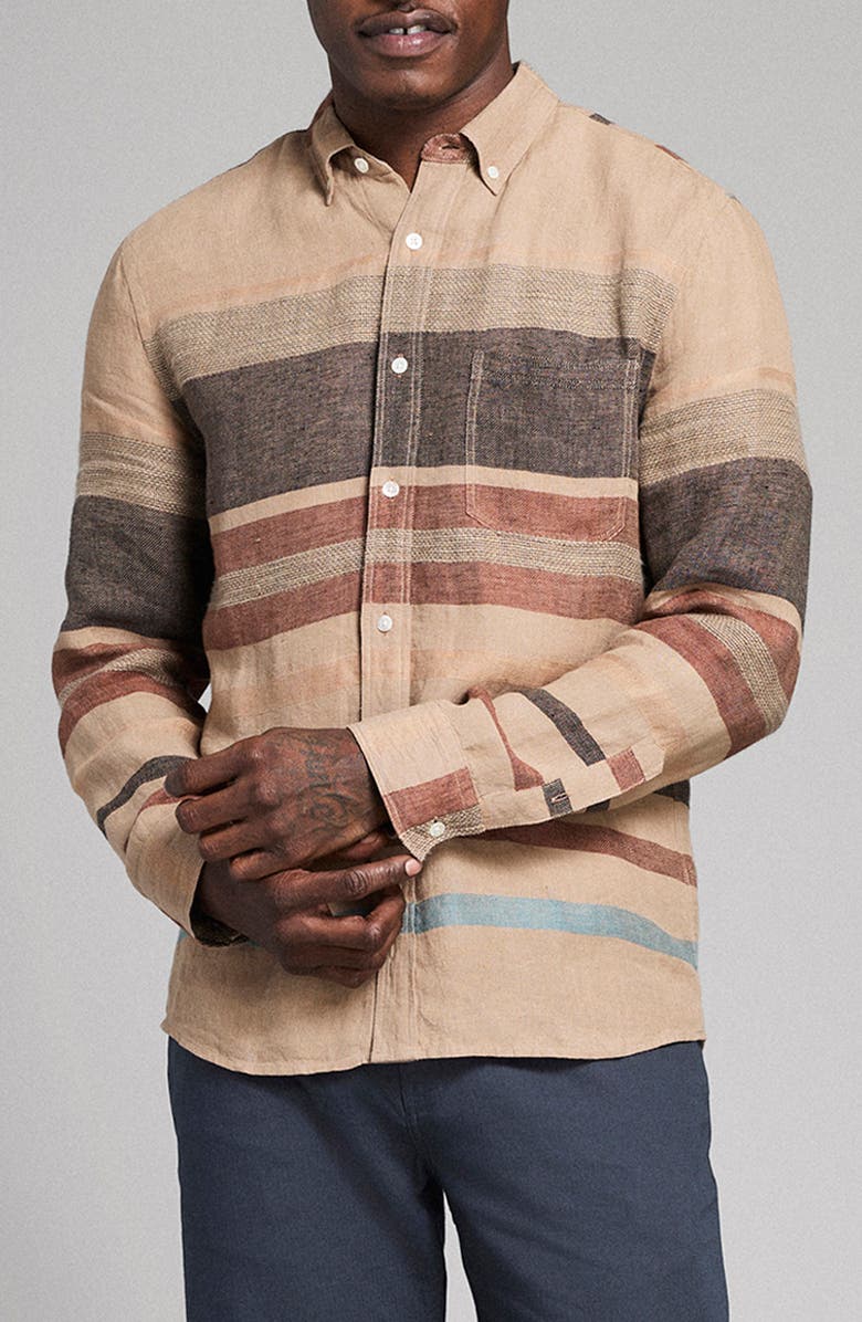 Billy Reid Tuscumbia Archive Stripe Button-Down Shirt, Main, color, Tan Multi