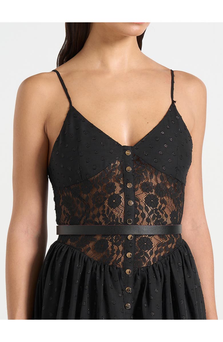 Manière De Voir Rosie Lace Corset Maxi Dress, Alternate, color, Black