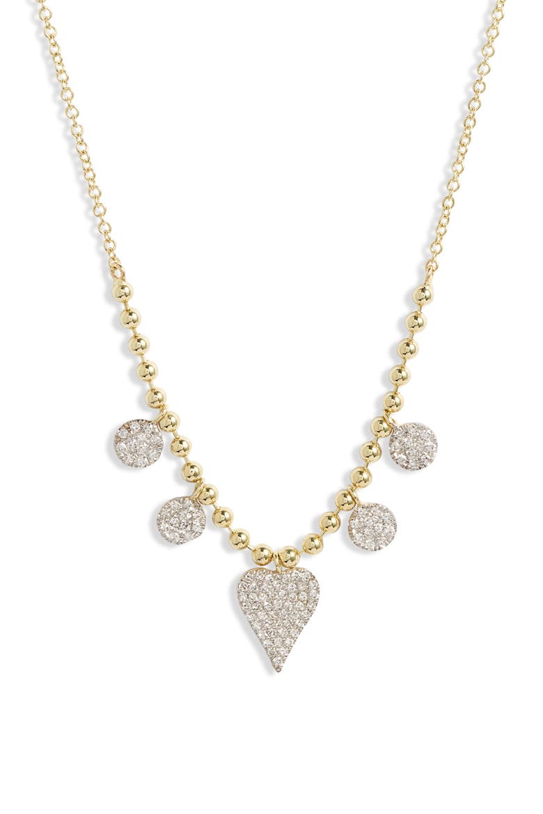 Diamond Charm & Heart Pendant Necklace, Main, color, YELLOW