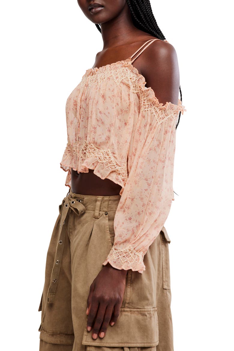Marlow Cold Shoulder Button-Up Top, Alternate, color, PINK COMBO