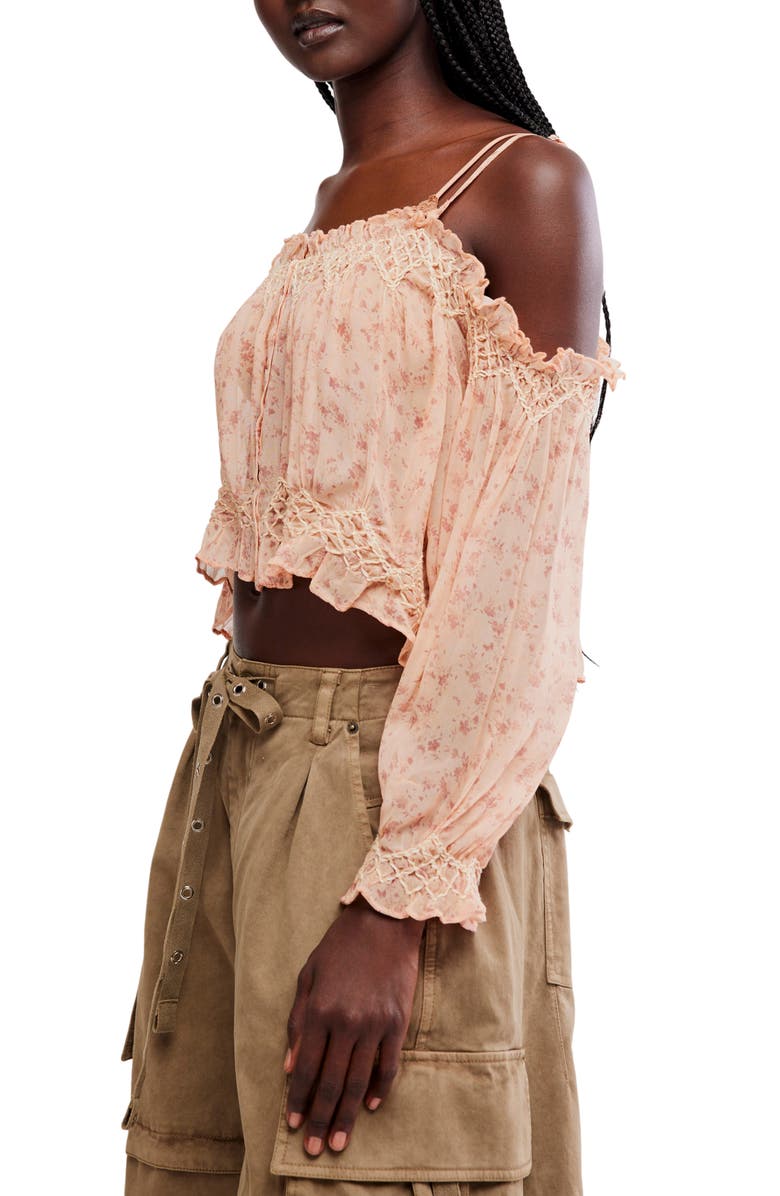 Free People Marlow Cold Shoulder Button-Up Top, Alternate, color, Pink Combo