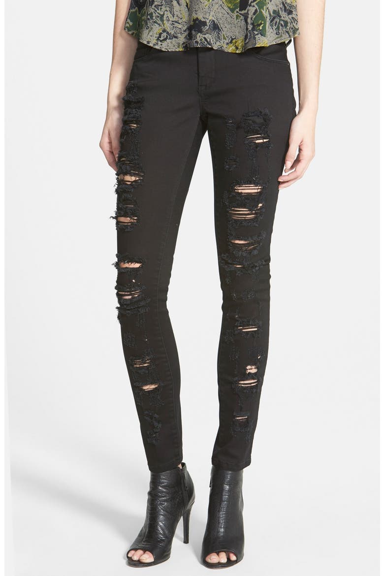 Shredded Skinny Pants, Main, color, BLACK