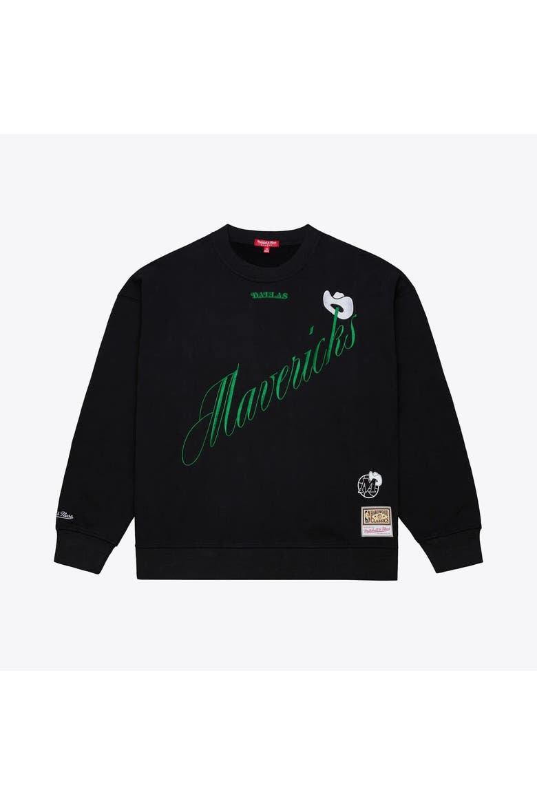 Women's Mitchell & Ness  Black Dallas Mavericks Hardwood Classics Script Lightweight Sweatshirt, Main, color, Black