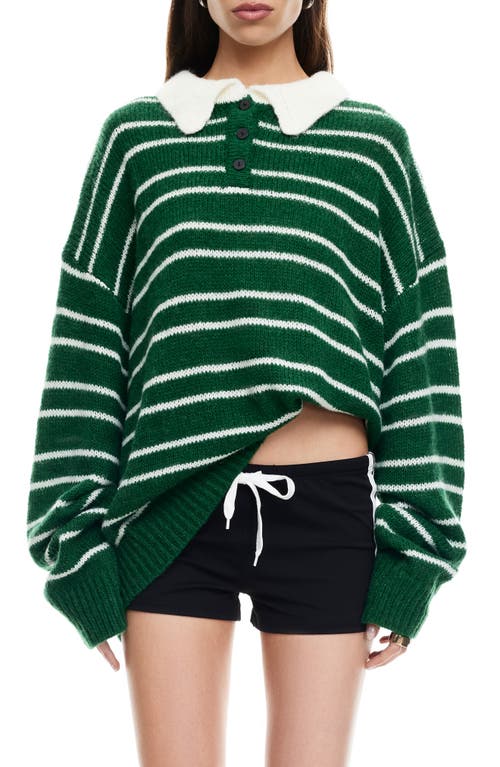 Lioness Rising Sun Stripe Polo Sweater In Green