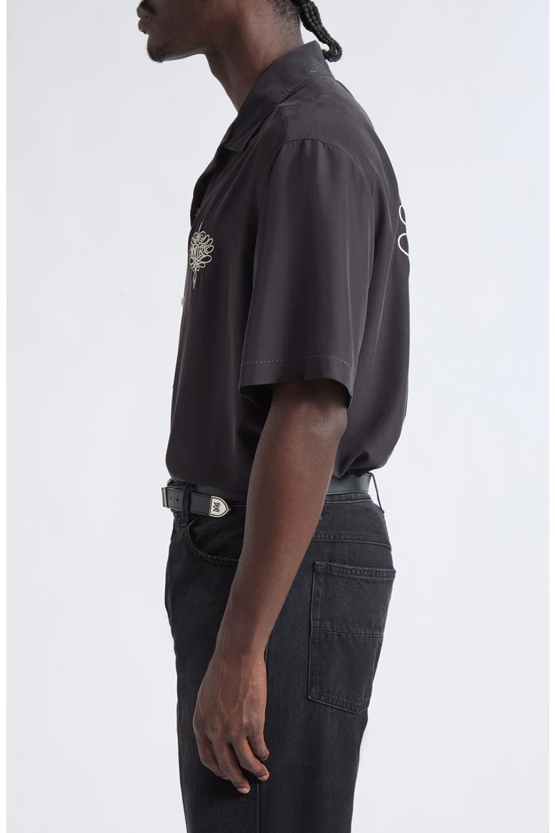 Oversize Lasso Embroidered Camp Shirt, Alternate, color, BLACK