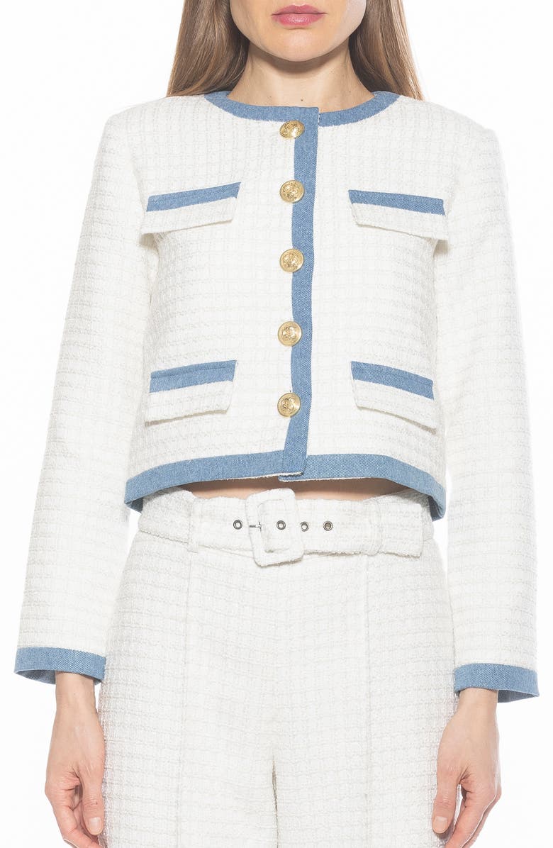 Alexia Admor Rose Tweed Jacket, Main, color, Ivory Denim