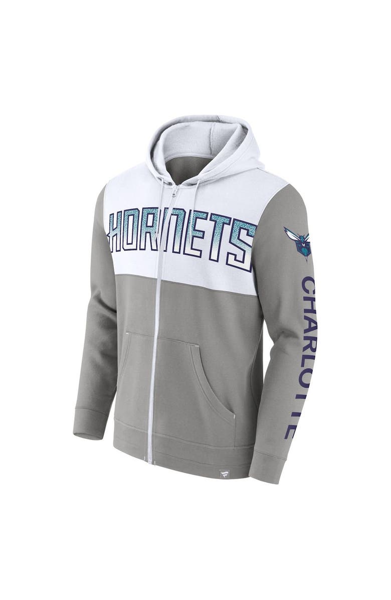 FANATICS Men's Fanatics Branded Gray/White Charlotte Hornets Skyhook Colorblock Full-Zip Hoodie, Alternate, color, Gray
