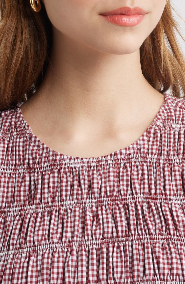 Faithfull the Brand Heidi Gingham Shirred Cotton Top, Alternate, color, Gingham Deep Red