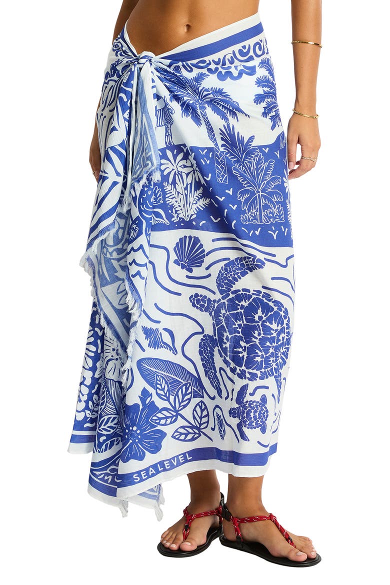 Jungle Lino Long Pareo Sarong, Main, color, BLUE