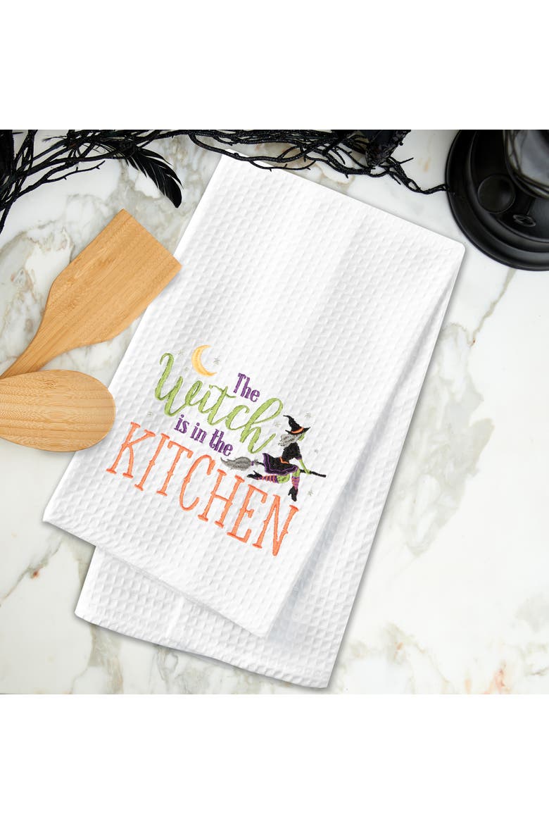 Witch Is In The Kitchen Halloween Cotton Embroidered Waffle Weave Kitchen Towel, Alternate, color, White