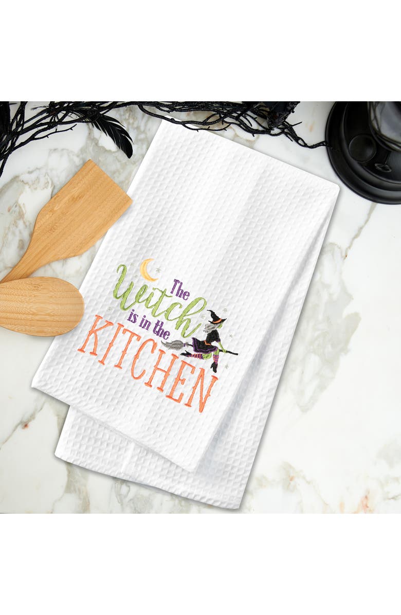 C&F Home Witch Is In The Kitchen Halloween Cotton Embroidered Waffle Weave Kitchen Towel, Alternate, color, White