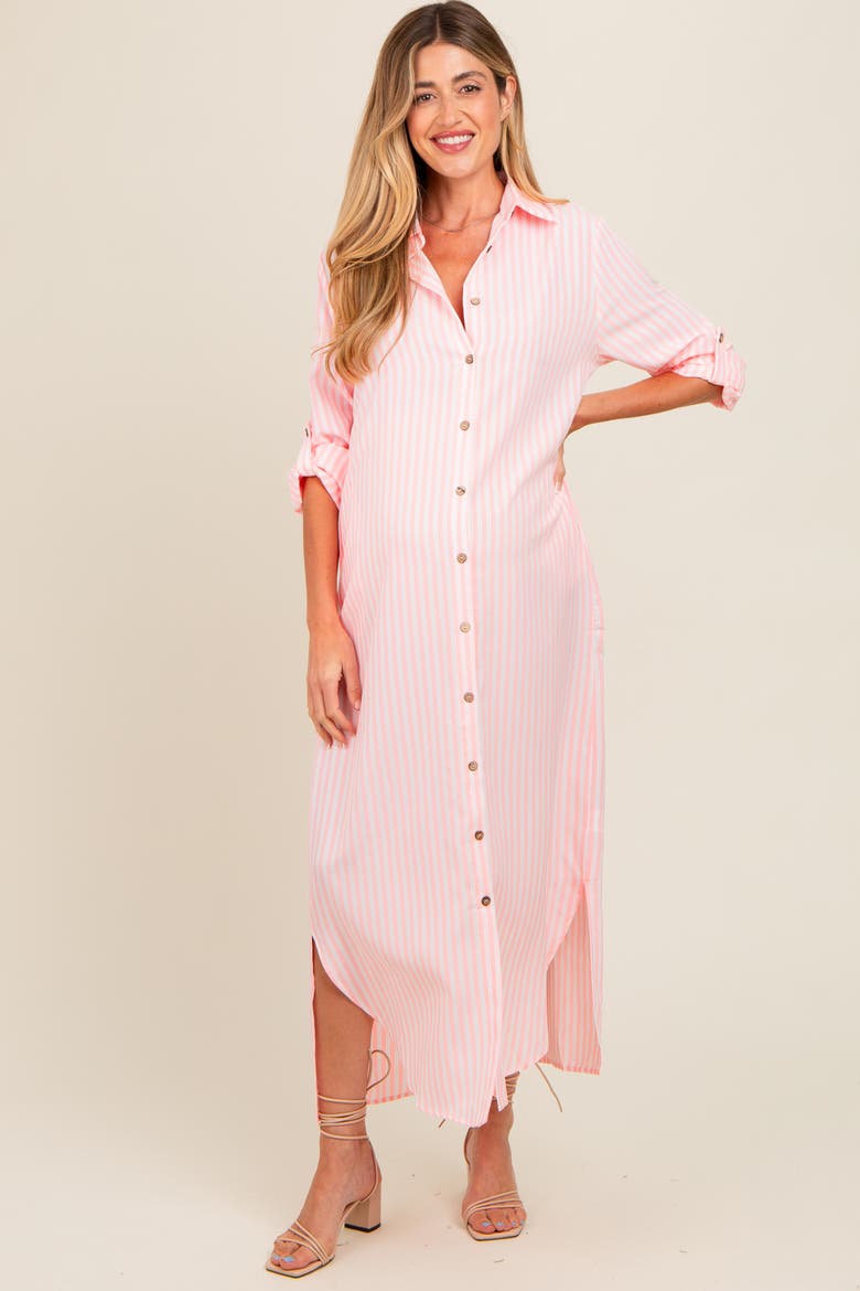 Striped Button Down Maxi Dress, Alternate, color, Pink
