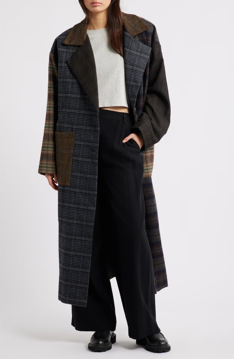 Dressed in Lala Risk Something Longline Plaid Coat, Main, color, Grey