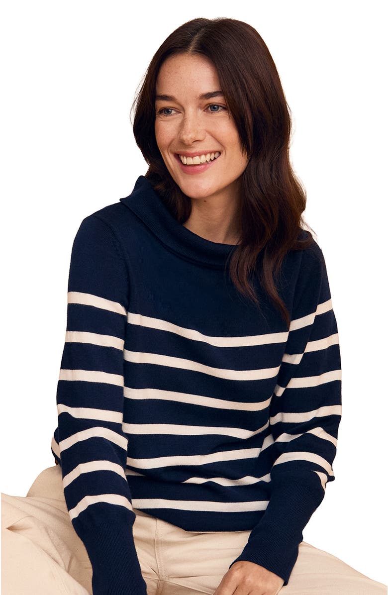 Celtic & Co. Fine Knit Merino Collard Sweater, Main, color, Navy / Ecru Stripe