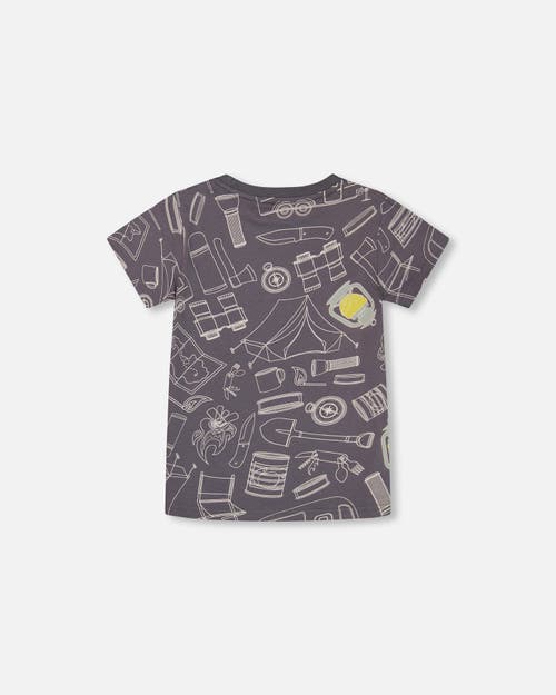 Deux Par Deux Little Boy's Printed Organic Cotton Tee Grayish Blue And Camping In Grayish Blue And Camping