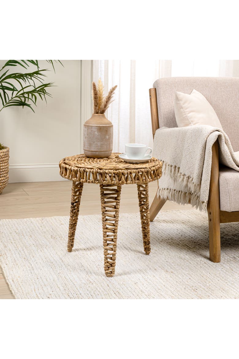 Amara Bohemian Handwoven Round End Table, Tripod Accent Side Table for Living Room or Bedroom, Alternate, color, Natural