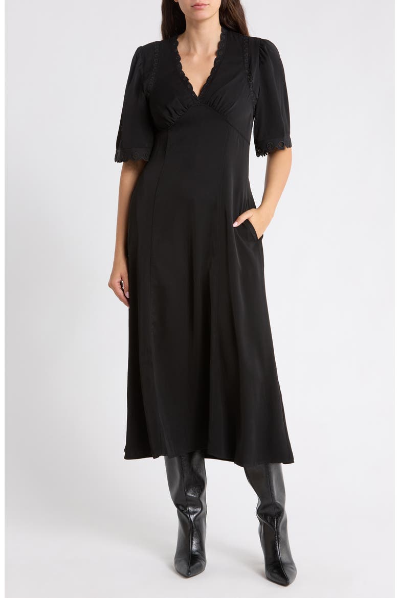 Scalloped Midi Dress, Main, color, BLACK-BLACK