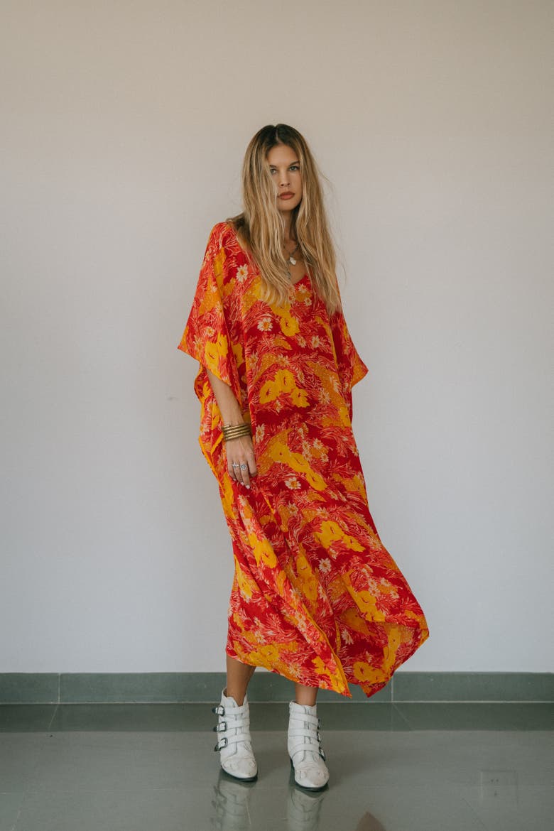 Long Caftan Waya, Alternate, color, Red & Orange