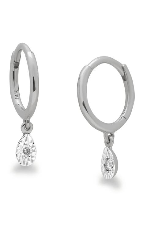 Teardrop Diamond Mini Huggie Hoop Earrings