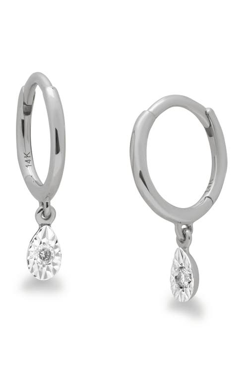Monica Vinader Teardrop Diamond Mini Huggie Hoop Earrings In White