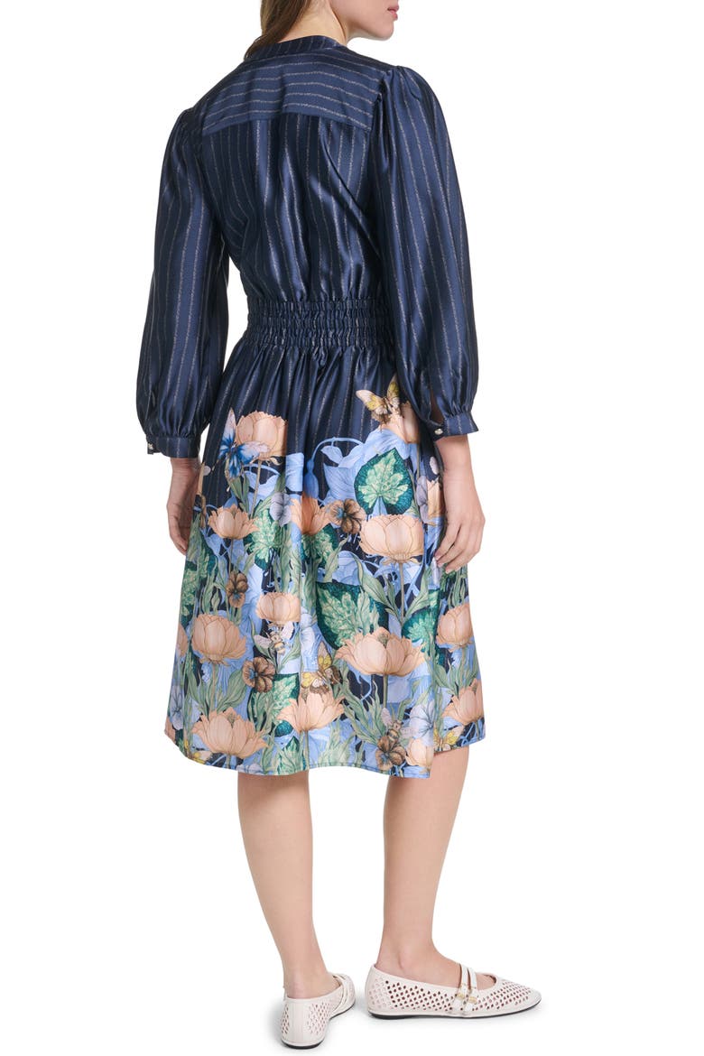 Striped Floral Three-Quarter Sleeve Dress, Alternate, color, NAVAL ACADEMY MULTI