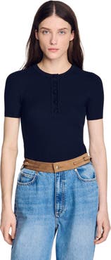 SANDRO Ribbed short-sleeved sweater