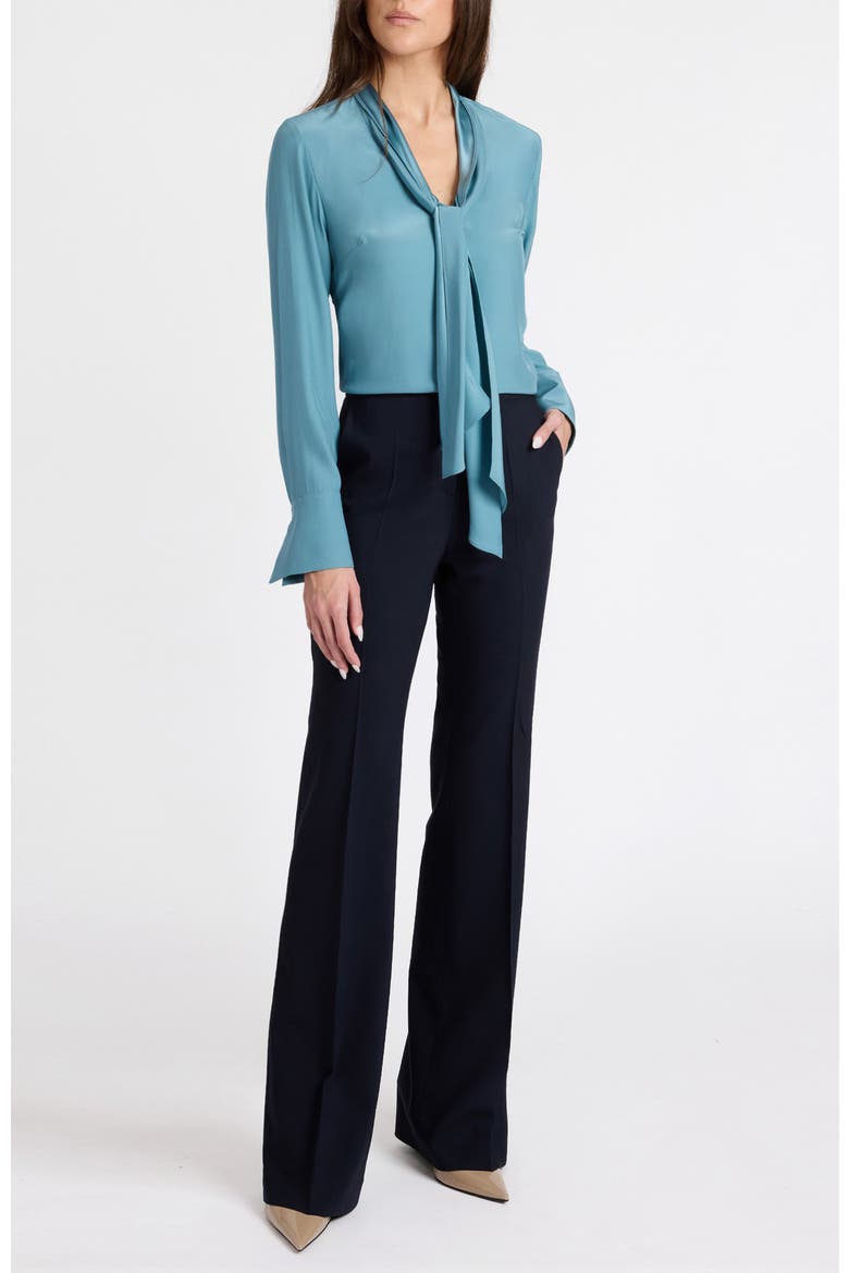 Amanda Silk Long Sleeve Tie Neck Blouse, Alternate, color, Steel Teal