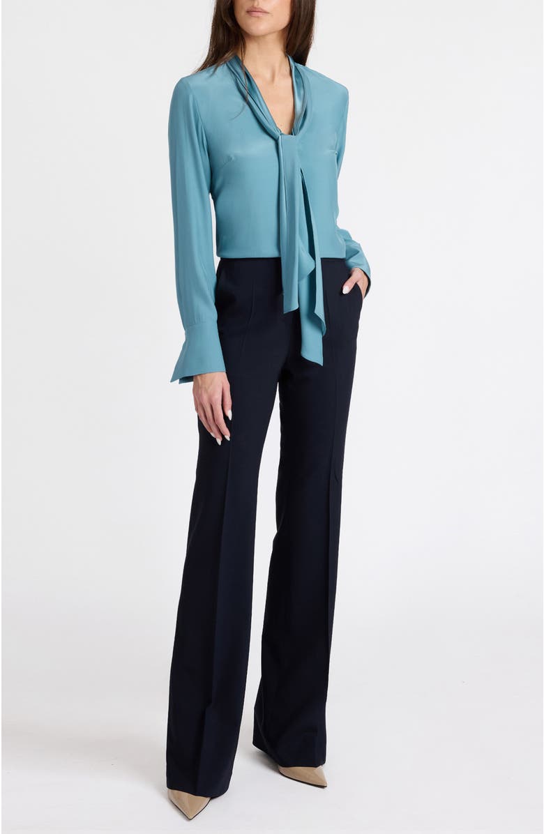 Santorelli Amanda Silk Long Sleeve Tie Neck Blouse, Alternate, color, Steel Teal