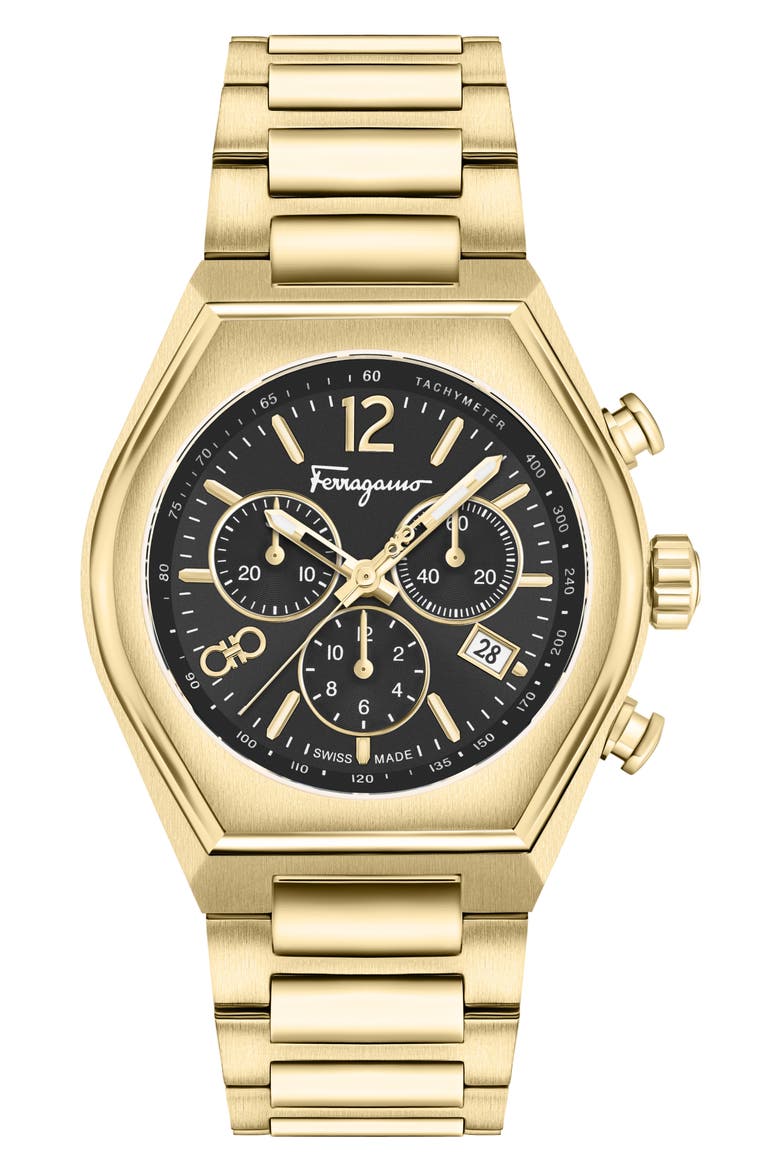 Tonneau Chronograph Bracelet Watch, 42mm, Main, color, YELLOW GOLD