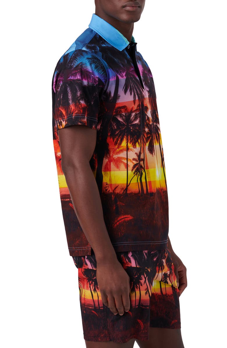 Bugatchi Digital Print Cotton Polo Shirt, Alternate, color, Tangerine