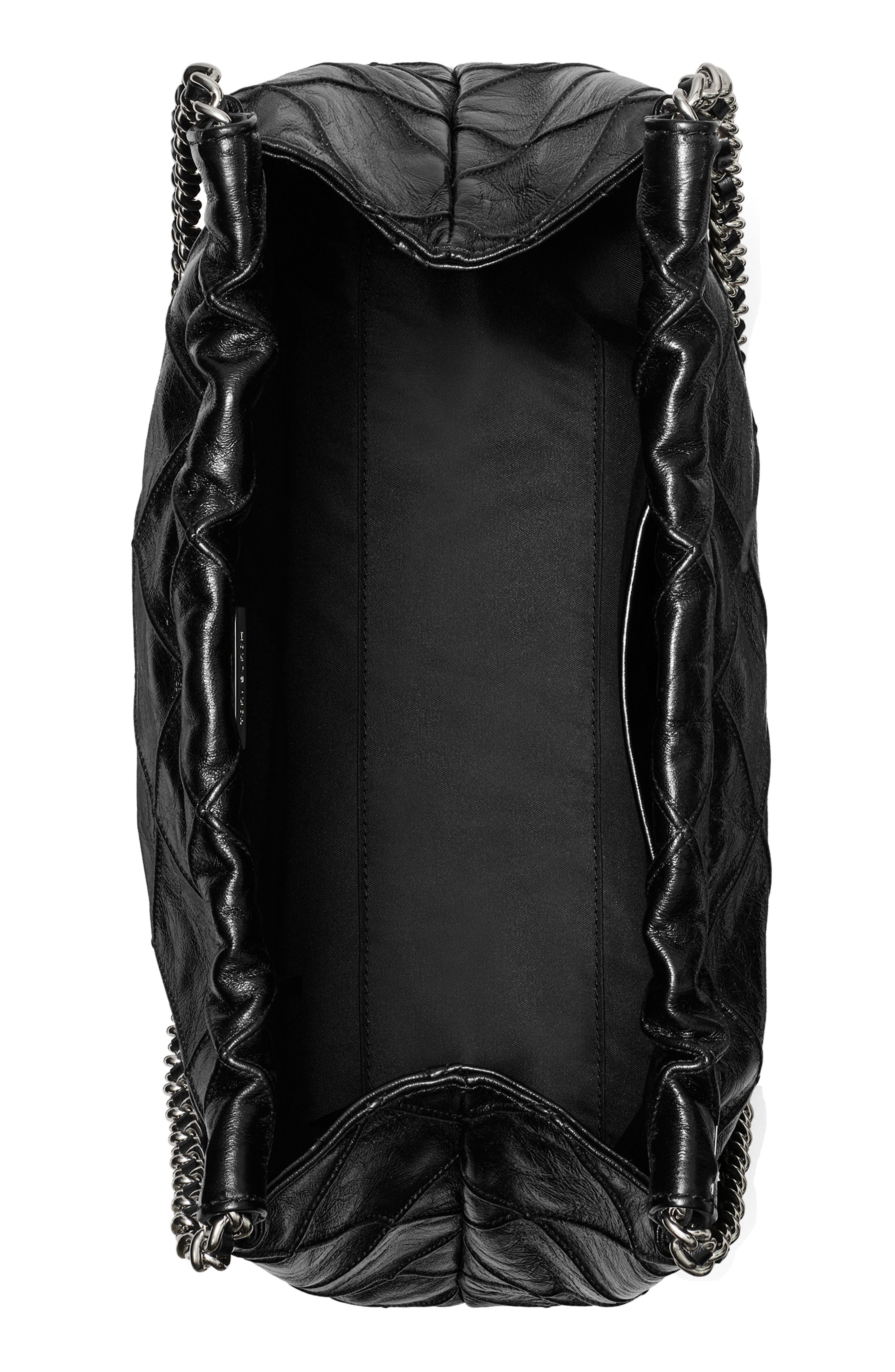 Tory Burch Fleming Distressed Quilted Leather Hobo Bag, Alternate, color, Black