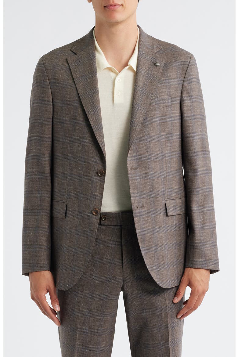 Midland Contemporary Fit Brown Plaid Wool & Silk Blend Suit, Alternate, color, BROWN