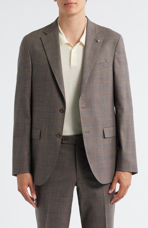 Jack Victor Midland Contemporary Fit Brown Plaid Wool & Silk Blend Suit In Gray