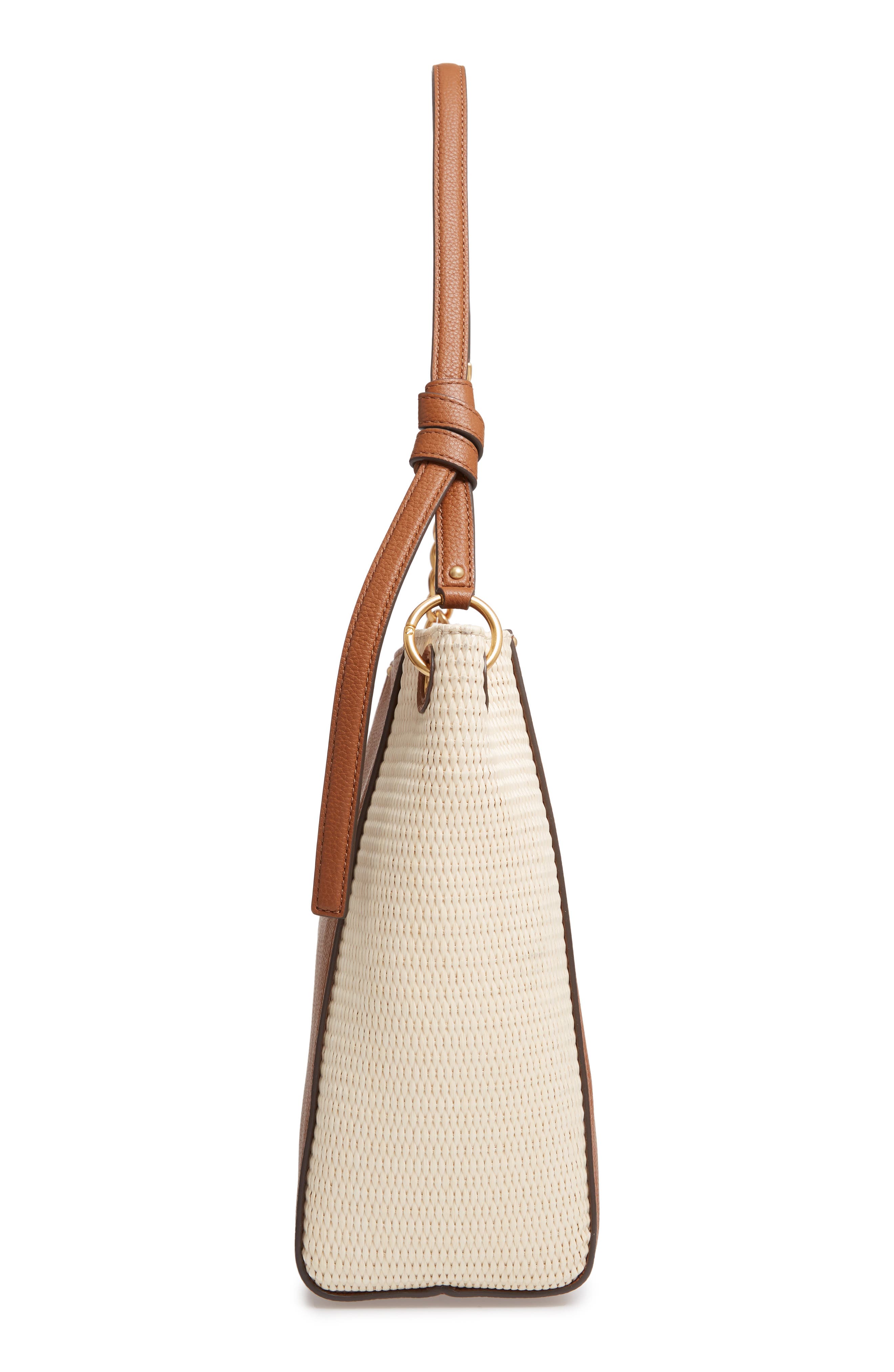 Tory Burch Everly Leather & Straw Hobo, Alternate, color, 