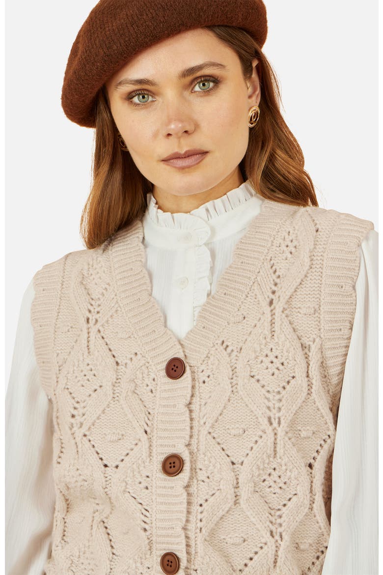 Button Up Chunky Cable Knit Waistcoat, Alternate, color, Ivory