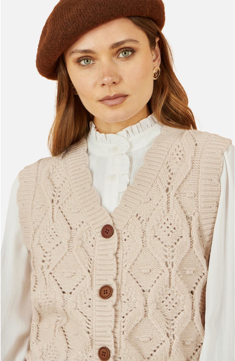 Yumi Button Up Chunky Cable Knit Waistcoat, Alternate, color, Ivory