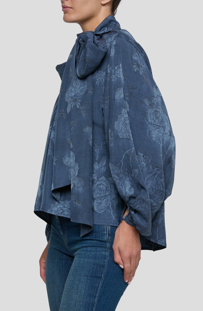 L'AGENCE Rhett Floral Print Blouson Sleeve Shirt, Alternate, color, Vintage Indigo Floral