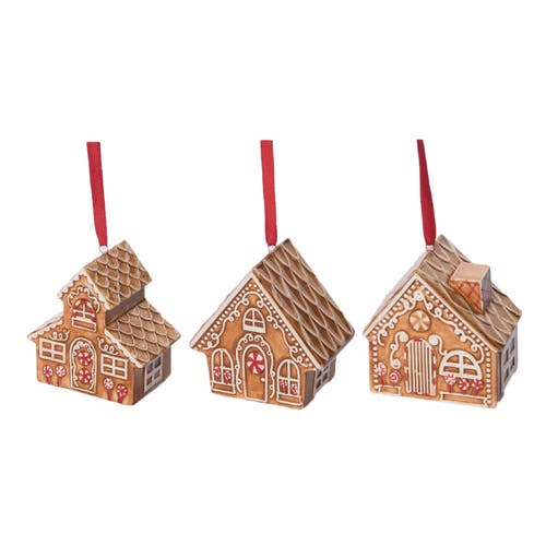 Transpac Ceramic Gingerbread Cookie Ornament Set Of 3 Christmas Decor In Brown