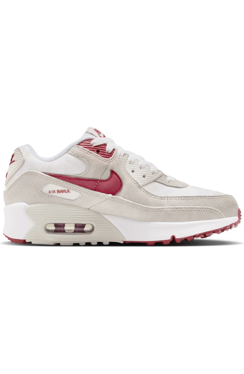 Nike Kids' Air Max 90 Sneaker, Alternate, color, White/ Light Bone/ Crimson