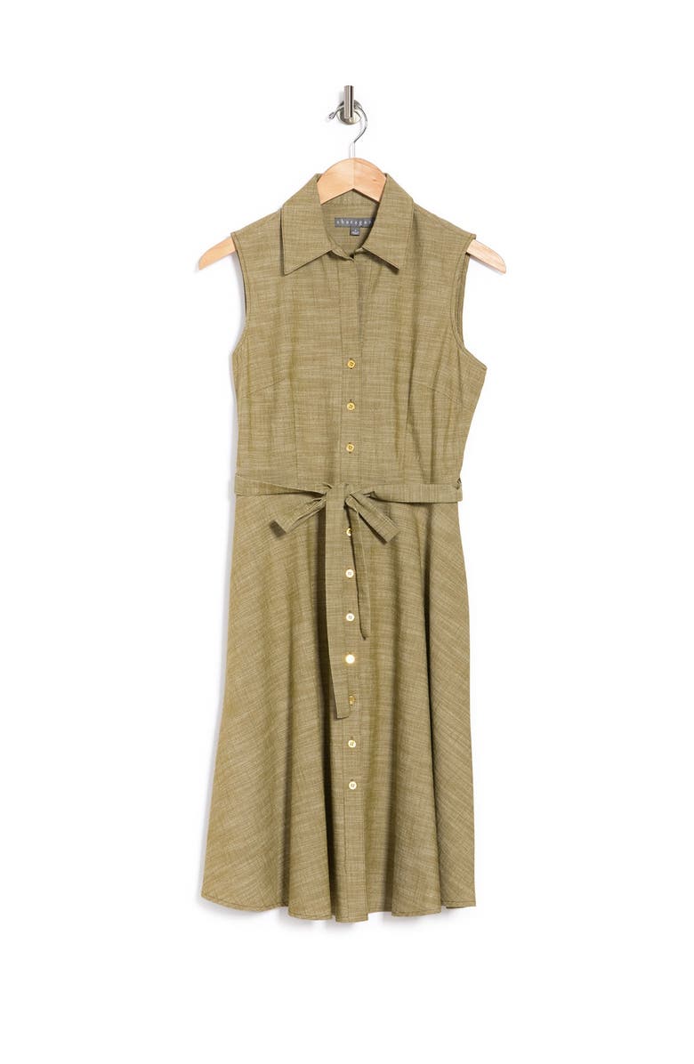 Sharagano Sleeveless Tie Waist Shirt Dress, Alternate, color,