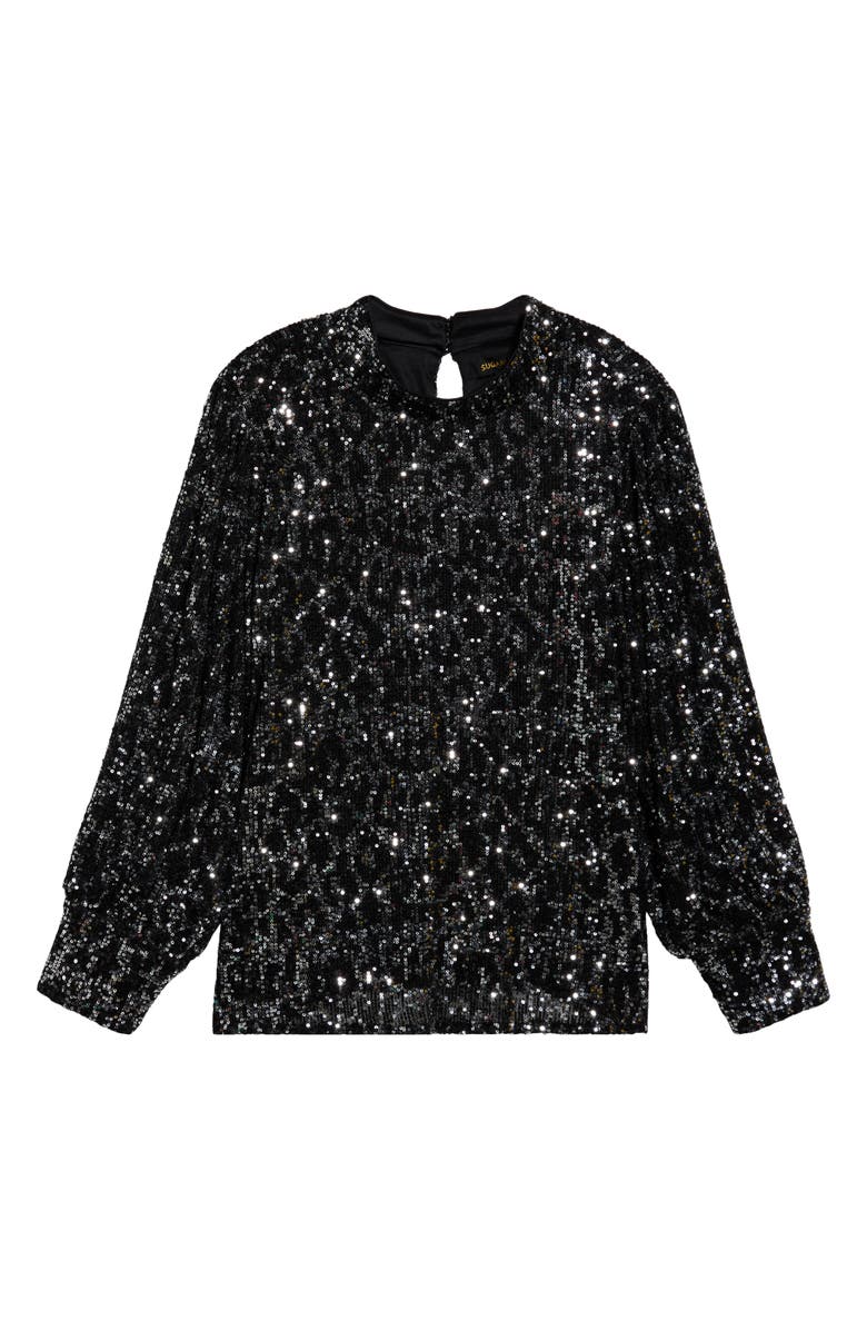 SUGARLIPS Zuri Isabella Mock Neck Sequin Top, Alternate, color, Silver/ Black