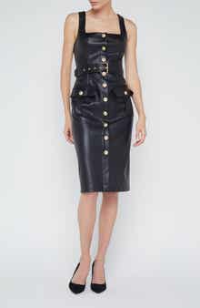 L'AGENCE Idy Button Front Faux Leather Midi Dress