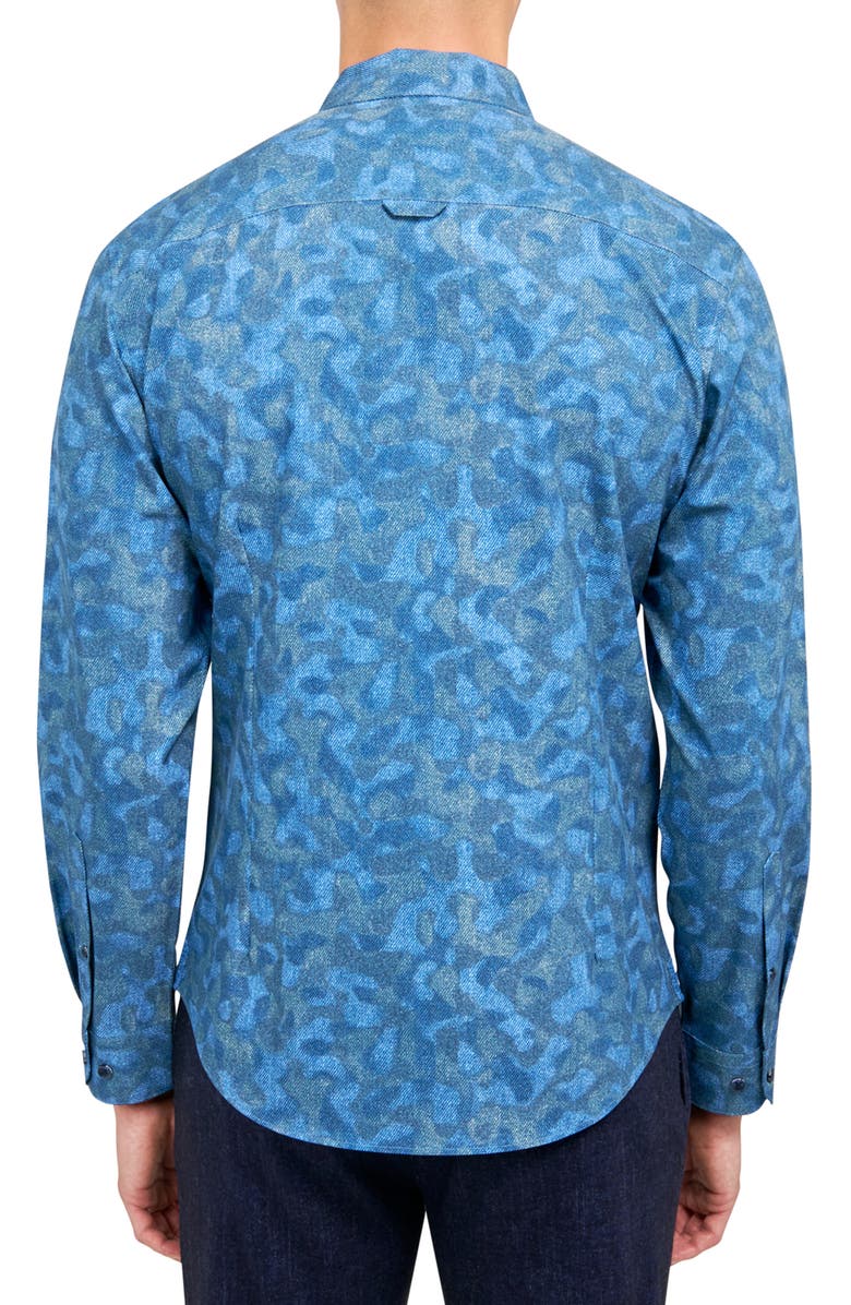 Brooklyn Brigade Slim Fit Abstract Print 4-Way Stretch Performance Long Sleeve Shirt, Alternate, color, Blue