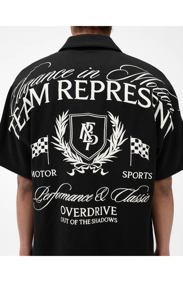 Represent Crest Embroidered Camp Shirt, Alternate, color, Jet Black