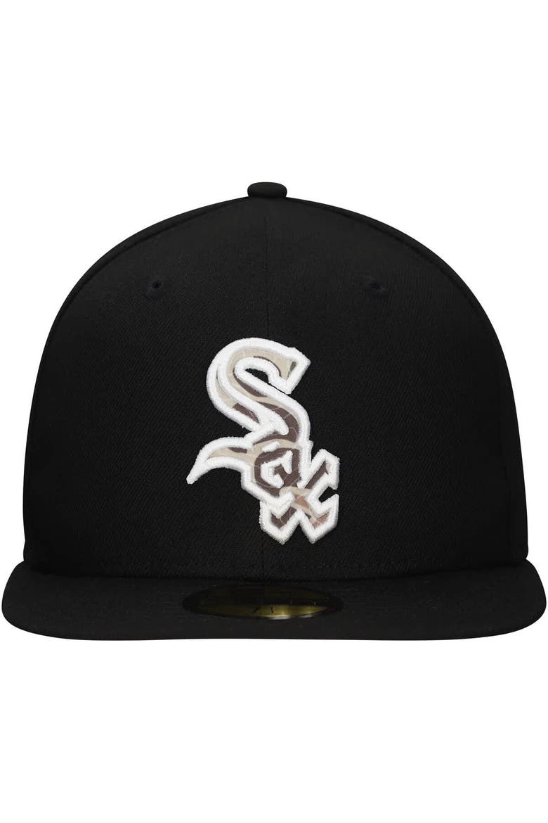 Men's New Era Black Chicago White Sox Troop Chant Camo Undervisor 59FIFTY Fitted Hat, Alternate, color, Black